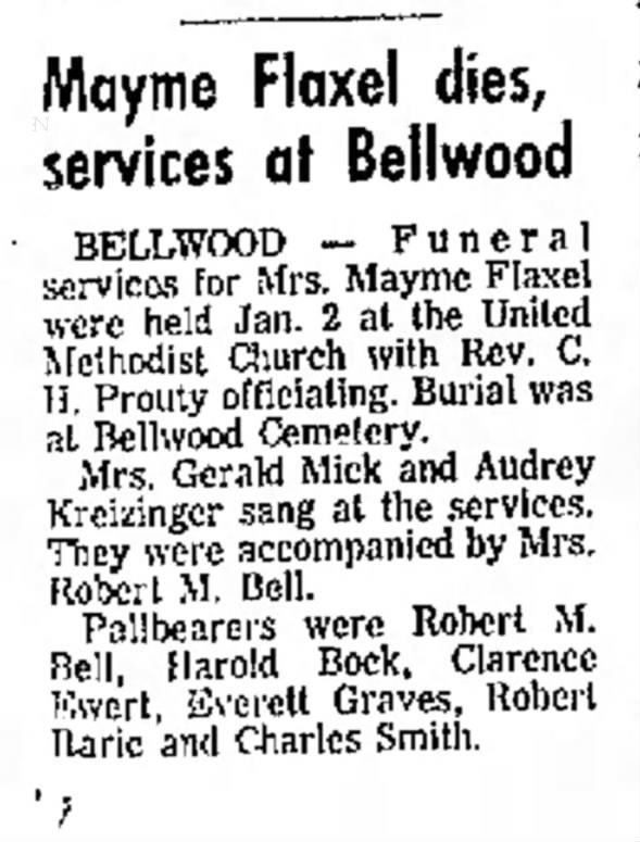 Mayme Waite Owens Flaxel Funeral Columbus NE Telegram 1970-1-6 Tue Pg 5